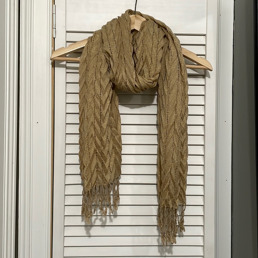 Tan and Gold Fringe Fashion Scarf
